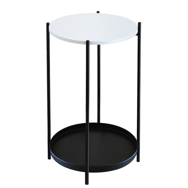 2 Tier End And Side Table For Living Room, Nightstand For Bedroom In White And Black - Image 0