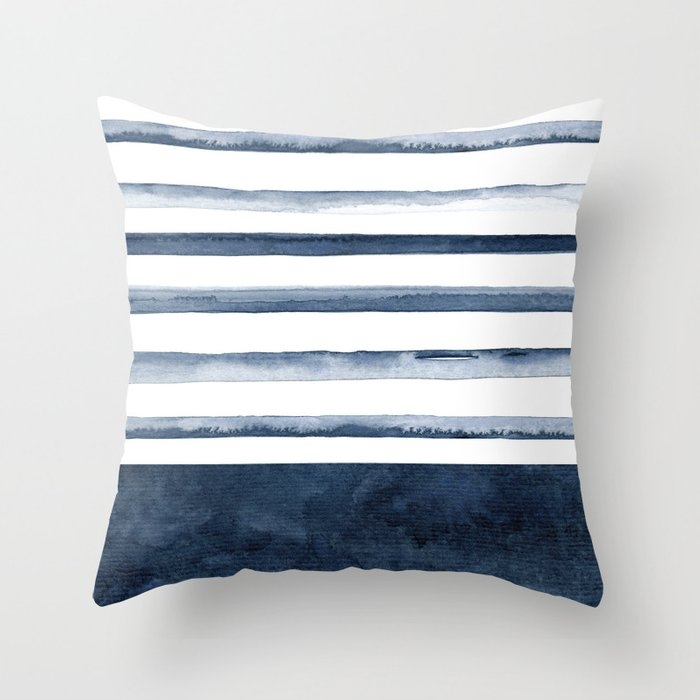 Watercolor Stripes Pattern Throw Pillow 16 x 16 Indoor - Image 0
