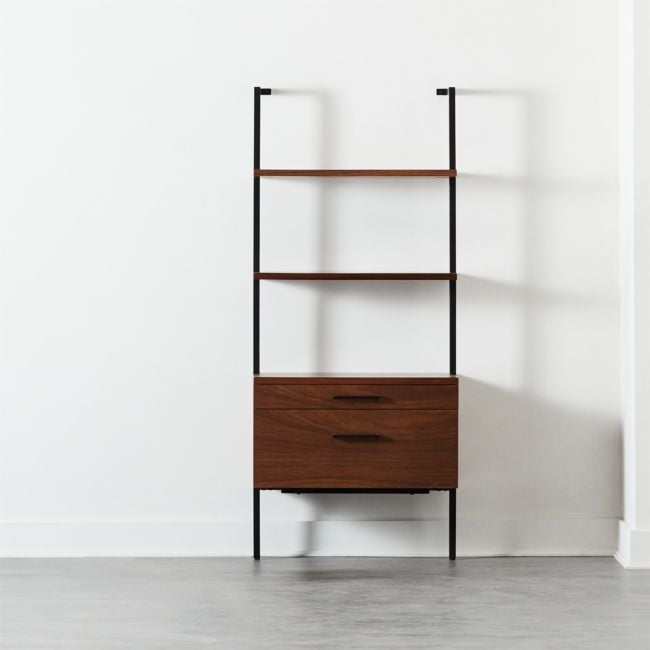 Helix 70" Walnut Bookcase with 2 Drawers - Image 0