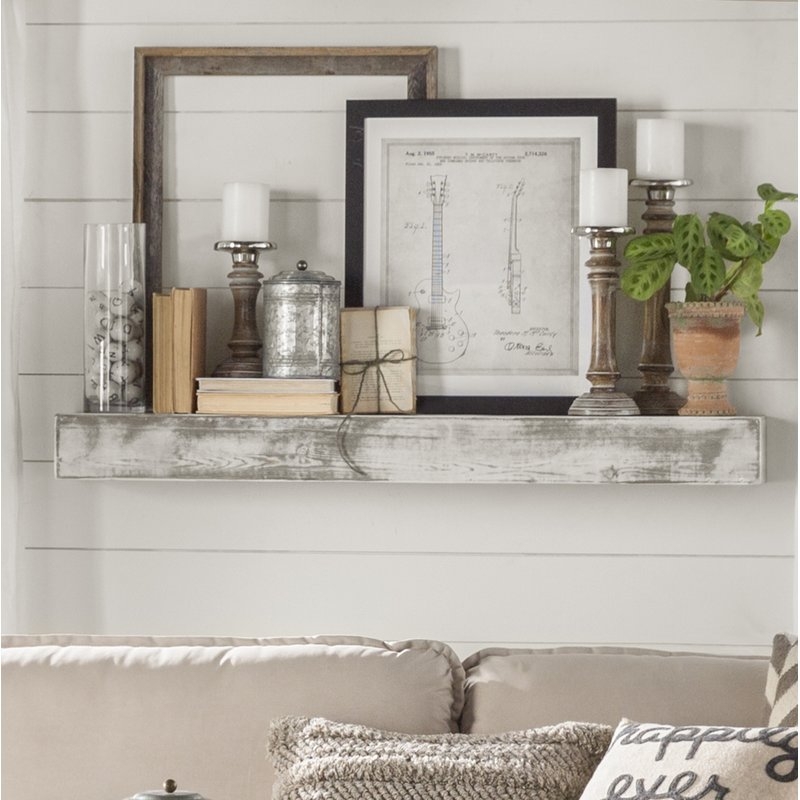 Oldbury Naite Floating Shelf in Shabby White Solid Wood Handmade Rustic Style Wall Shelf - Image 0