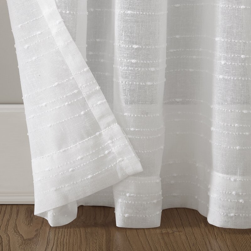 Textured Slub Anti-Dust Striped Sheer Rod Pocket Single Curtain Panel - Image 1