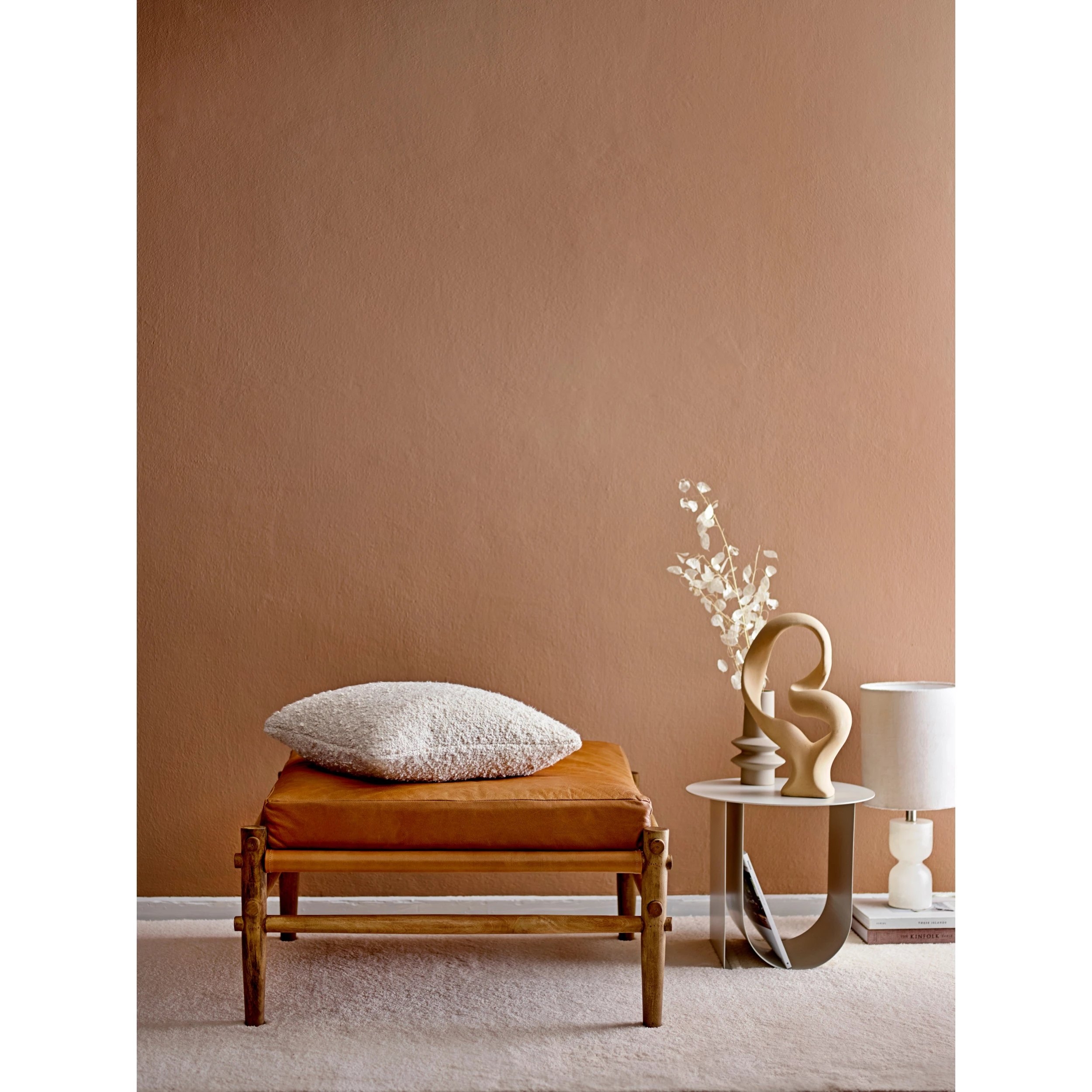 Mango Wood Ottoman with Leather Cushion - Image 7