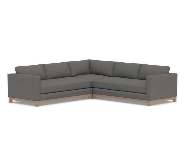 Jake Upholstered 3-Piece L-Shaped Corner Sectional with Wood Legs, Polyester Wrapped Cushions, Performance Brushed Basketweave Slate - Image 0