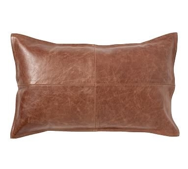 Pieced Leather Lumbar Pillow Cover, 16x26", Whiskey - Image 1
