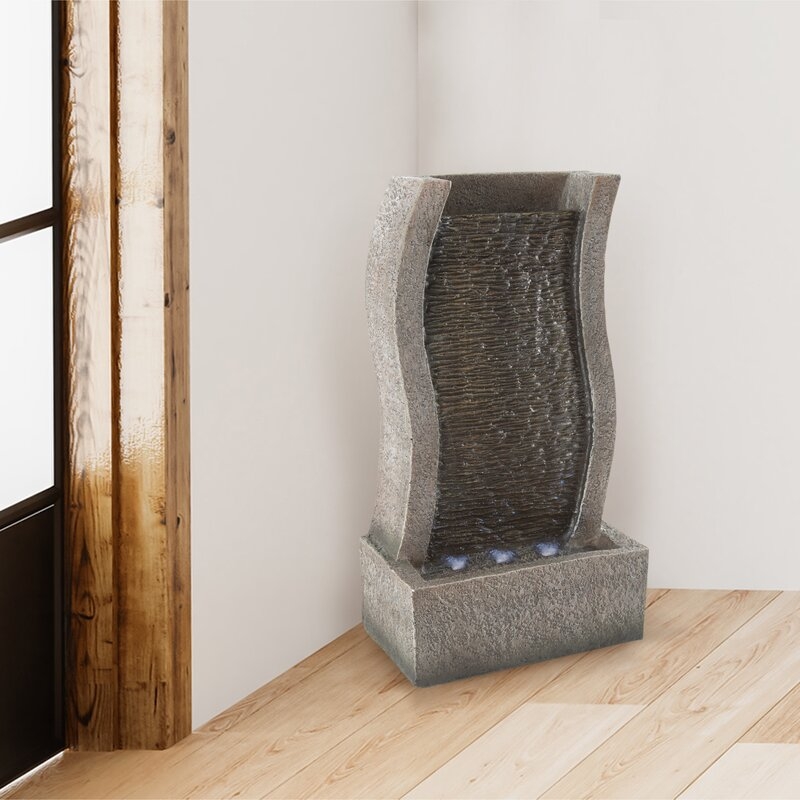 Resin Stone Wall Standing Fountain with Light - Image 0