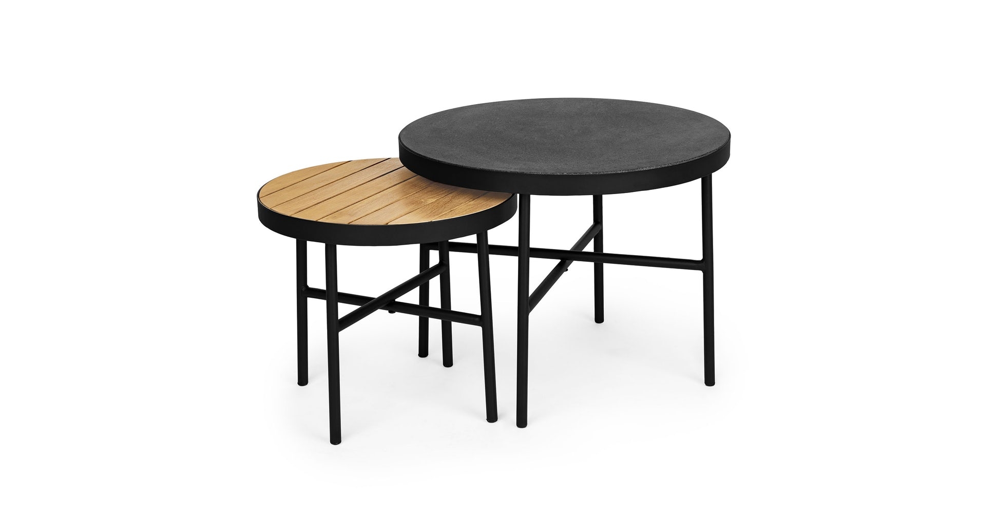 Gera Black Granite and Teak Side Table Set - Image 1