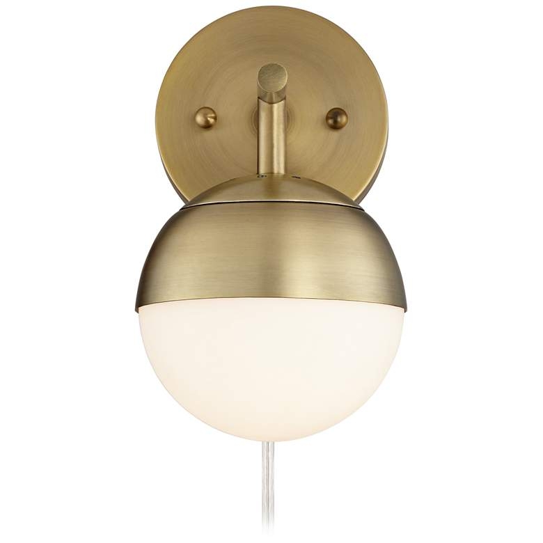 360 Lighting Luna 10" Globe Brass Plug-In Wall Lamp with USB Dimmer - Image 2