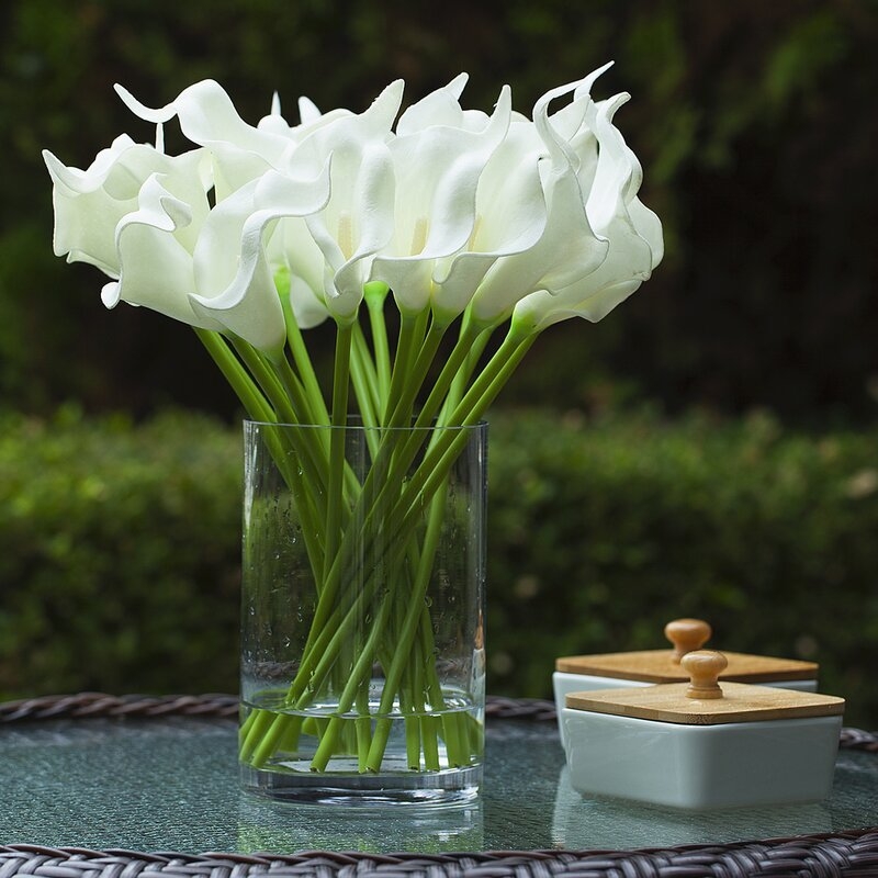 Faux Lilies Flower Arrangement in Vase - Image 1