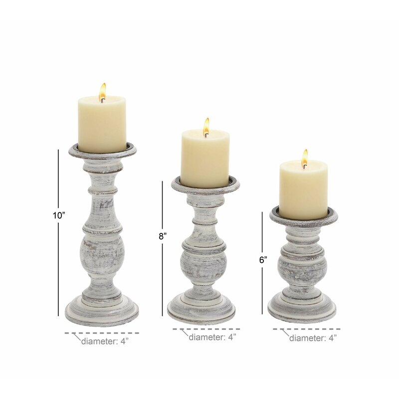 3 Piece Wood Candlestick Set / White - Image 0