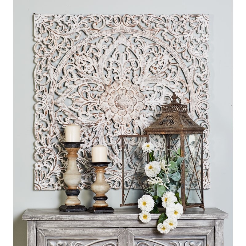 Traditional Carved Floral Medallion Wall Decor - Image 1