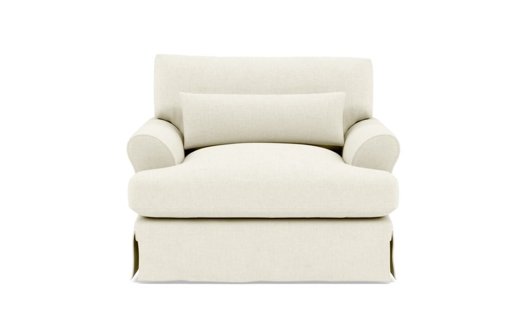 Maxwell Slipcovered Accent Chair with White Ivory Fabric and Oiled Walnut with Brass Cap legs - Image 0