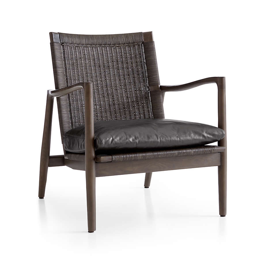 Sebago Midcentury Rattan Chair with Leather Cushion - Libby Mushroom - Image 0