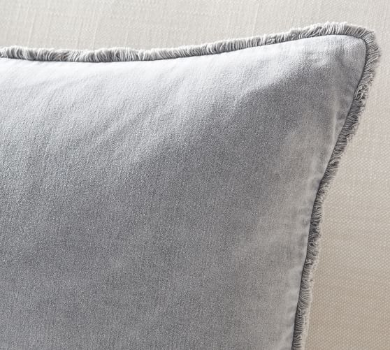 Fringe Velvet Lumbar Pillow Cover, 16 x 26", Gray - Image 1