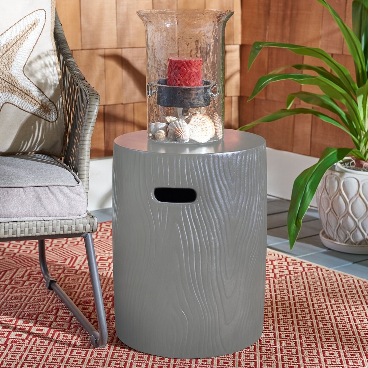 Trunk Indoor/Outdoor Modern Concrete Round 16.5-Inch H Accent Table - Dark Grey - Arlo Home - Image 2