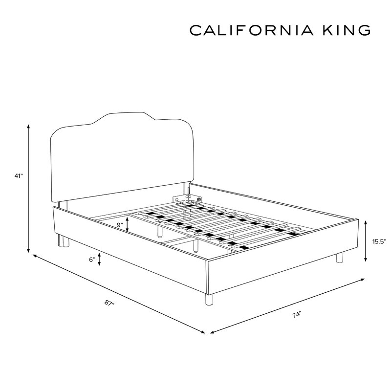 California King Velvet Pearl Noriko Upholstered Platform Bed - Image 4