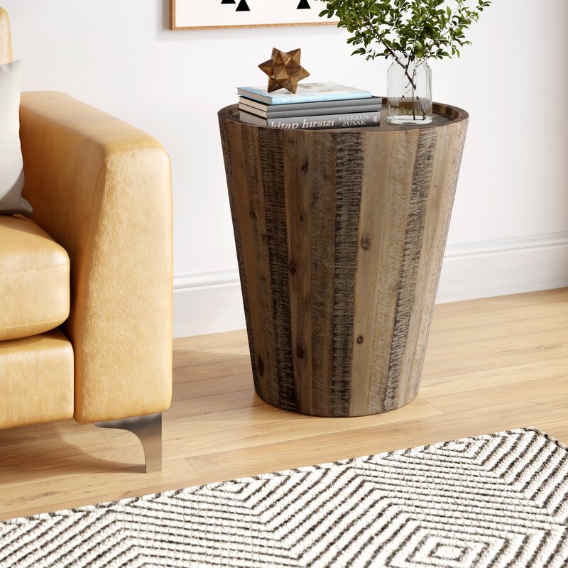 Limones Solid Wood Tray Top Drum End Table - Image 1