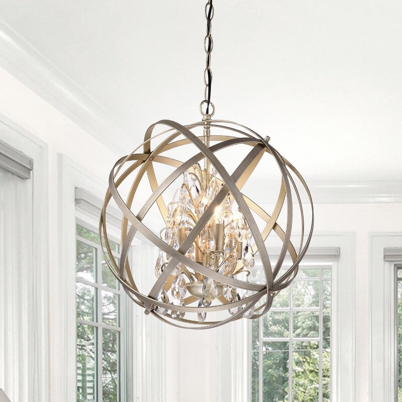 Dalveen 4 - Light Statement Globe Chandelier with Crystal Accents - Image 0
