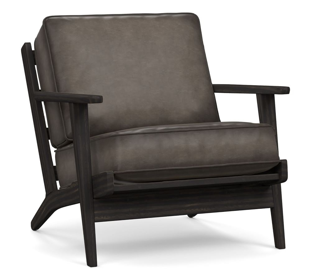 Raylan Leather Armchair with Black Frame, Down Blend Wrapped Cushions, Burnished Wolf Gray - Image 0