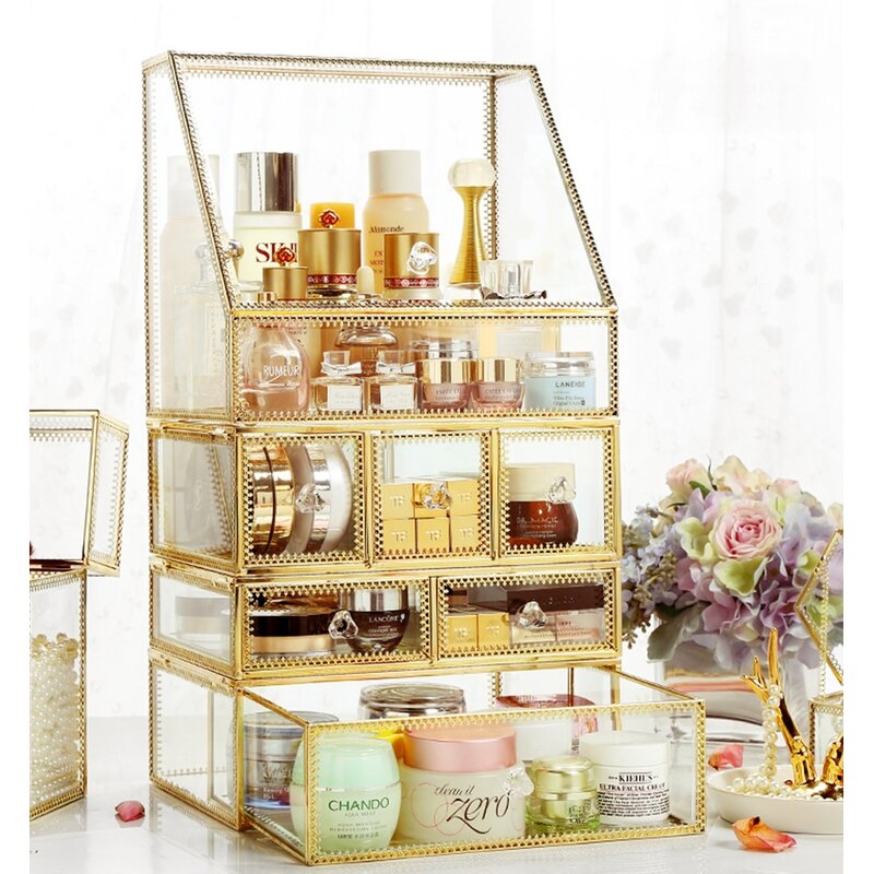 Condon Glass with Brass Makeup Organizer - Image 0