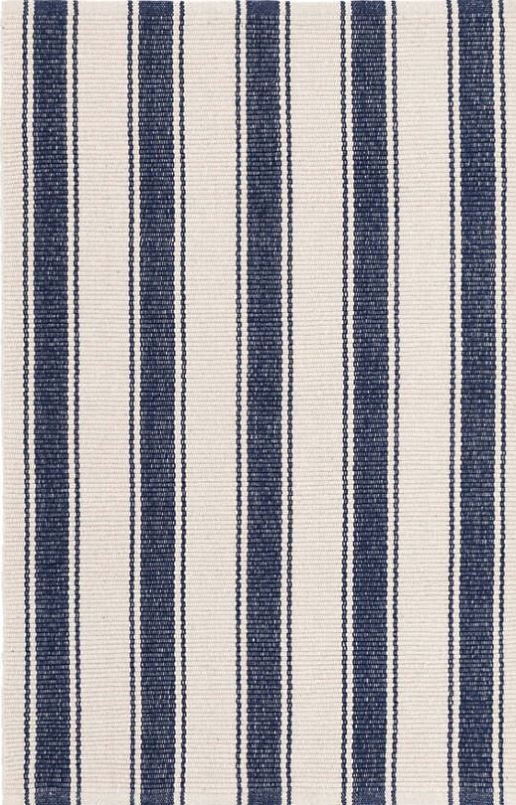 BLUE AWNING STRIPE WOVEN COTTON RUG - 9x12 - Image 0
