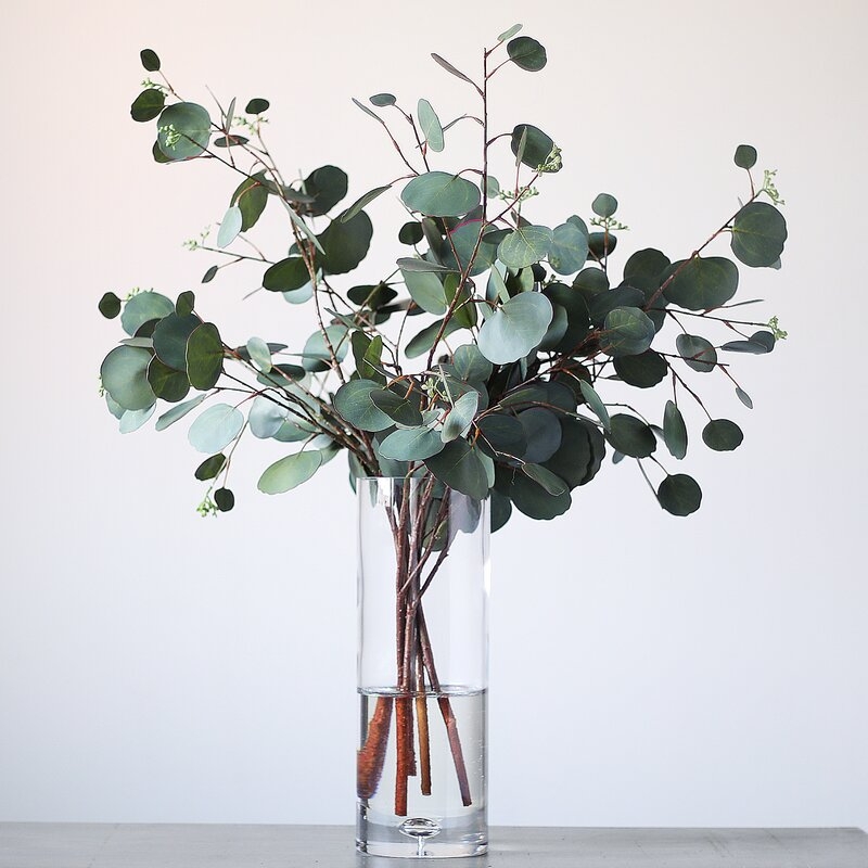 Real Touch Eucalyptus Arrangement In Large Glass Vase - Image 0