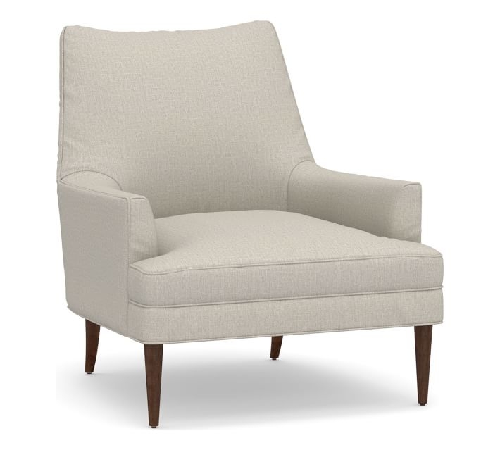Reyes Upholstered Armchair, Polyester Wrapped Cushions, Performance Heathered Tweed Pebble - Image 0