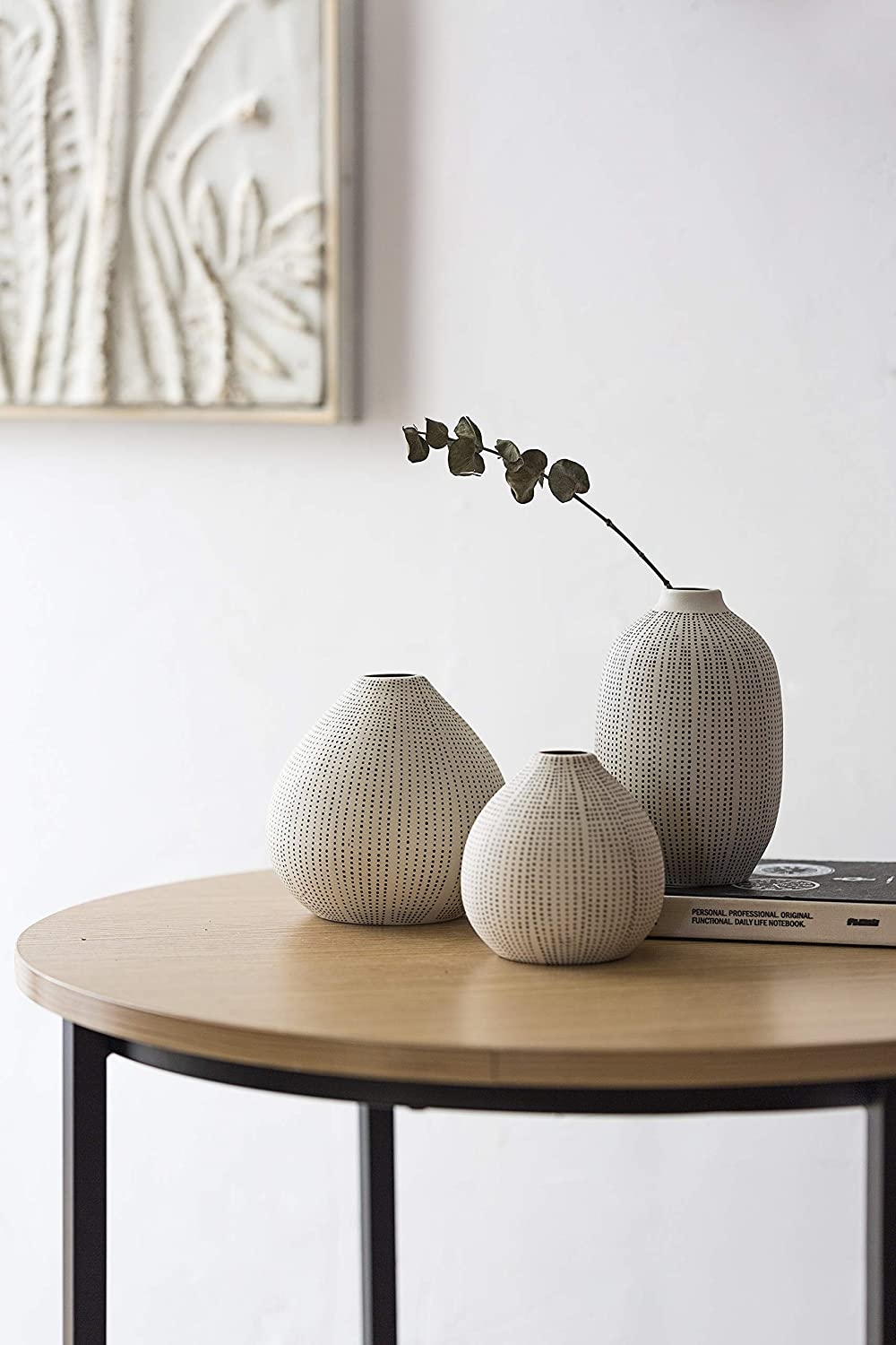 White Stoneware Vases with Textured Black Polka Dots (Set of 3 Sizes) - Image 2