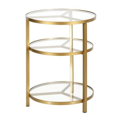 Goncalves Glass Top 3 Legs End Table with Storage - Image 1