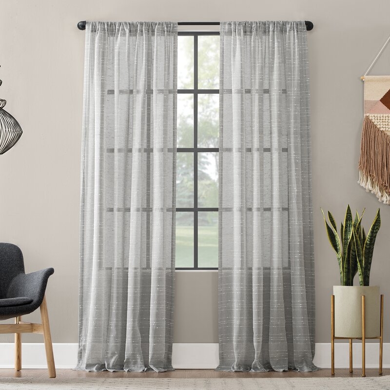 Textured Slub Anti-Dust Striped Semi-Sheer Rod Pocket Curtain Panel_95" - Image 0