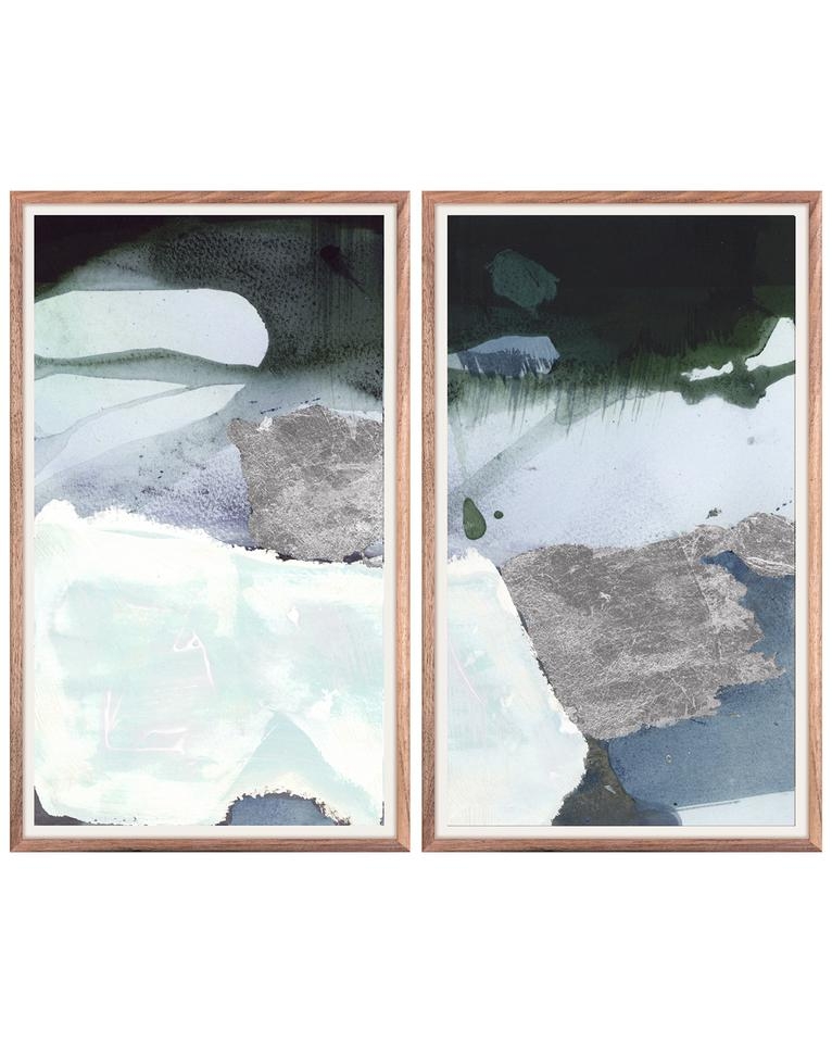 GLACIER DIPTYCH Art with Curved Walnut Frame - Image 0