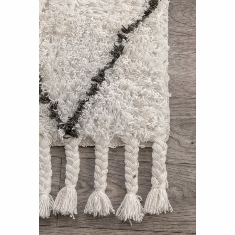 Twinar Geometric Hand-Knotted Wool Off White/Dark Gray Area Rug - Image 3