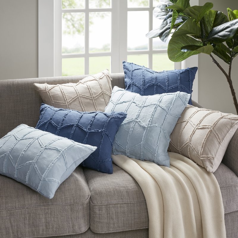 Frayed Geo Linen Lumbar Pillow - Image 1