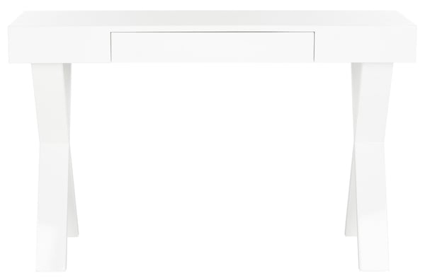 Alessia Mid Century Lacquer One Drawer Vanity Desk - White - Safavieh - Image 0