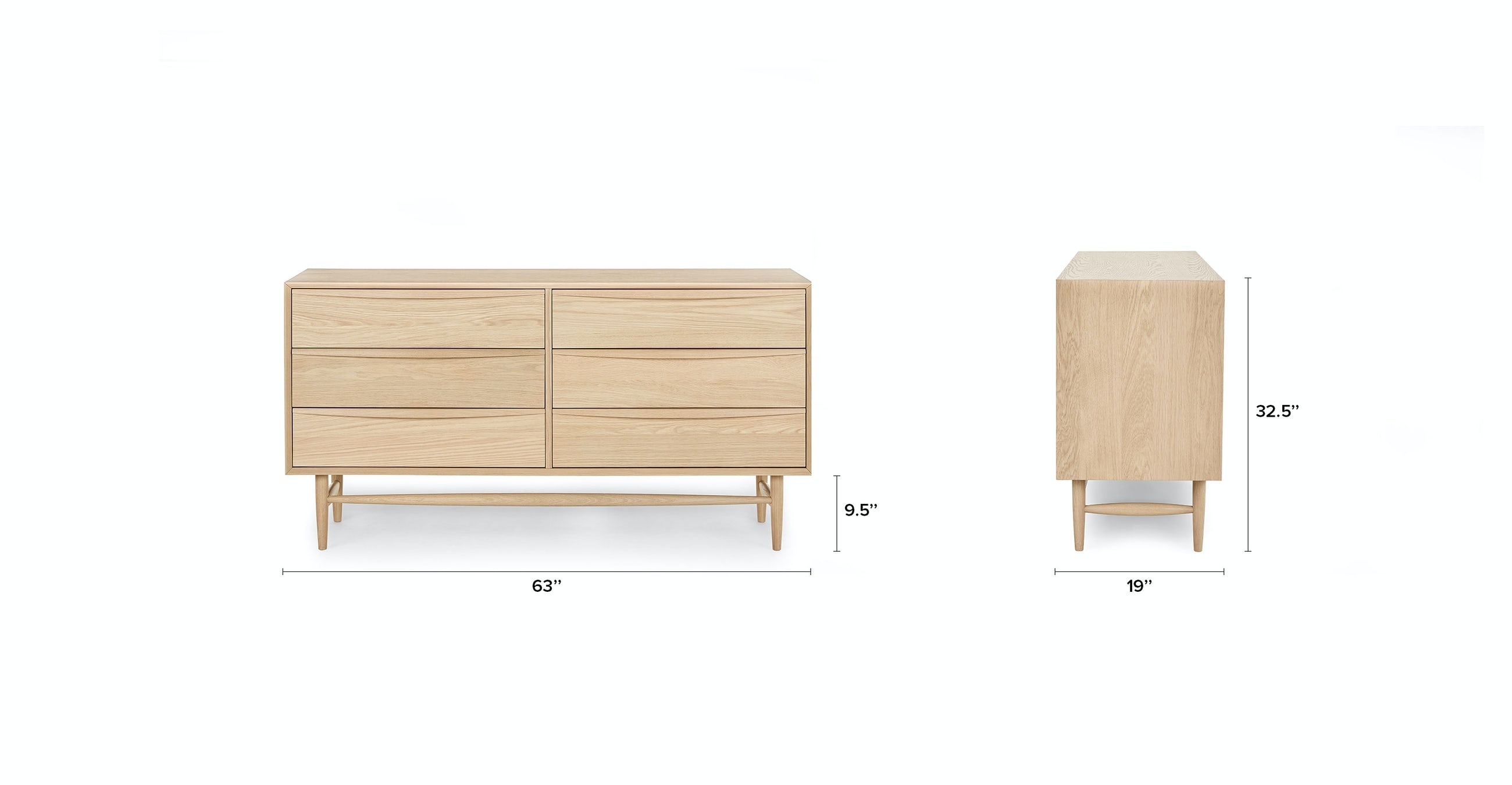 Lenia White Oak 6-Drawer Double Dresser - Image 3