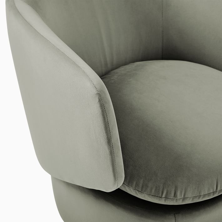 Crescent Swivel Chair, Distressed Velvet, Green Spruce, Concealed Support - Image 3