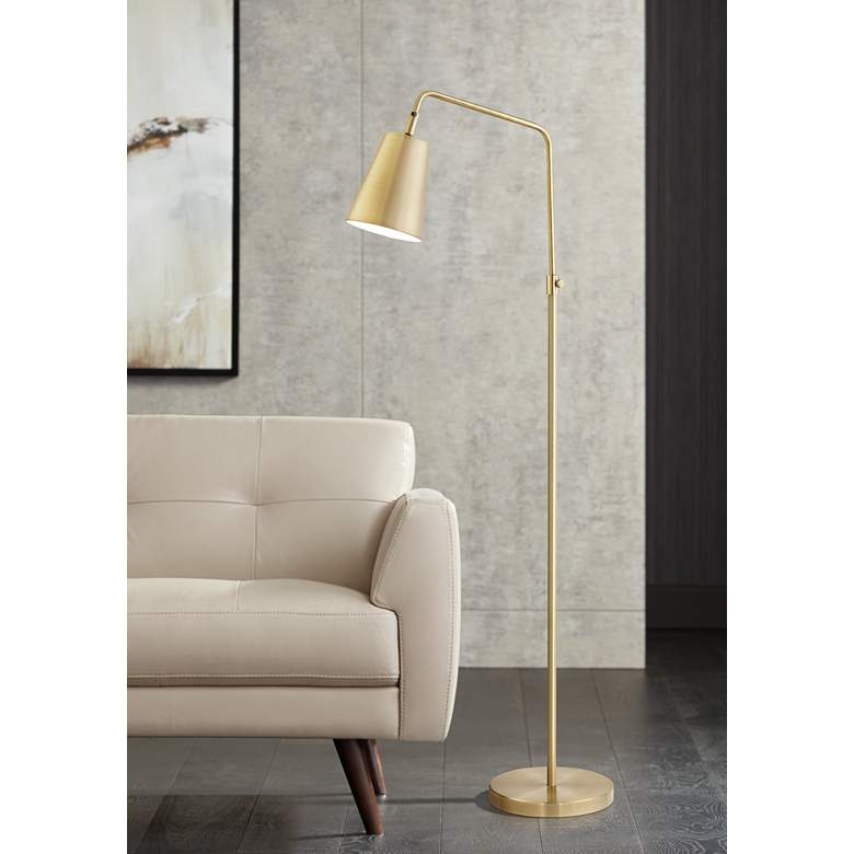 Zella Brushed Antique Brass Downbridge Floor Lamp - Image 1