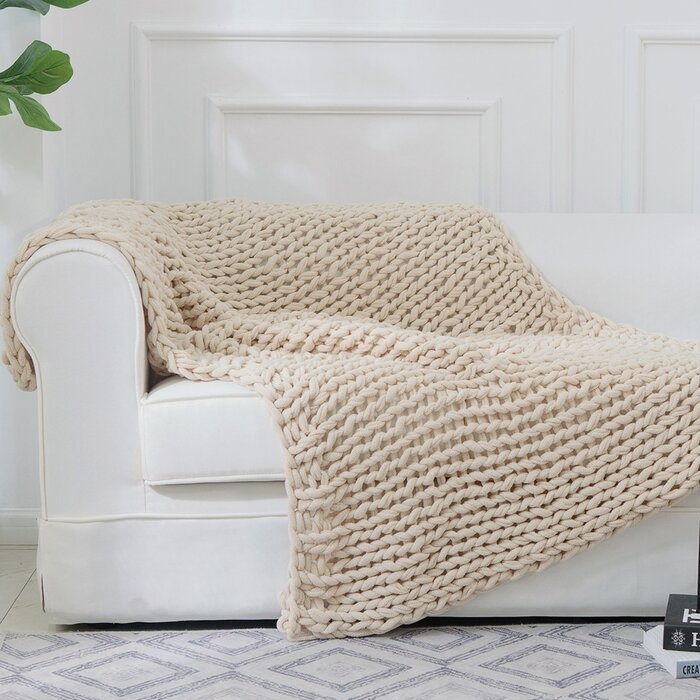 Brister Chunky Cable Knit Throw - taupe - Image 1