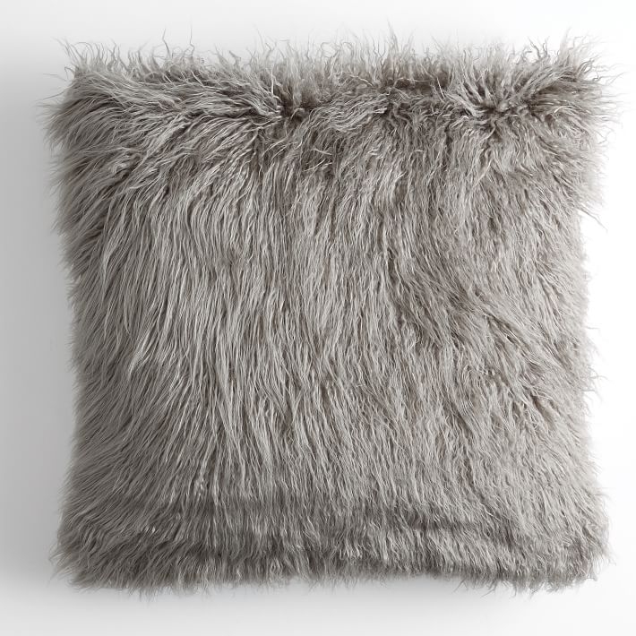Faux Fur Mongolian Euro Pillow Cover, 26x26, grey - Image 0