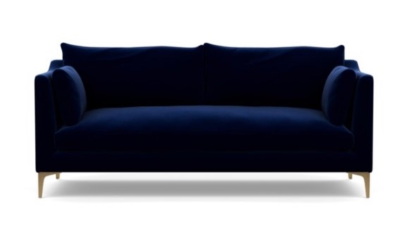 Caitlin by The Everygirl Sofa in Oxford Blue Fabric with Brass Plated legs - Image 2