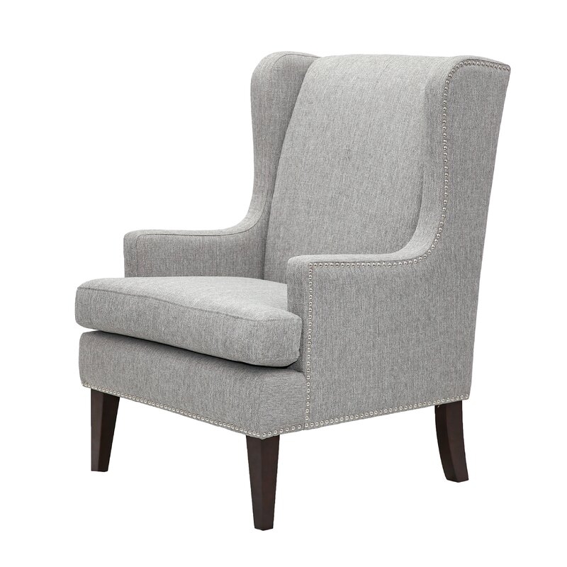 Alvis 29" Wide Polyester Wingback Chair, Gray - Image 0