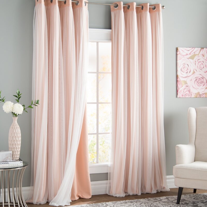 Brockham Solid Blackout Thermal Grommet Curtain Panels - Peachy Pink, 52" x 84" L (set of 2) - Image 1