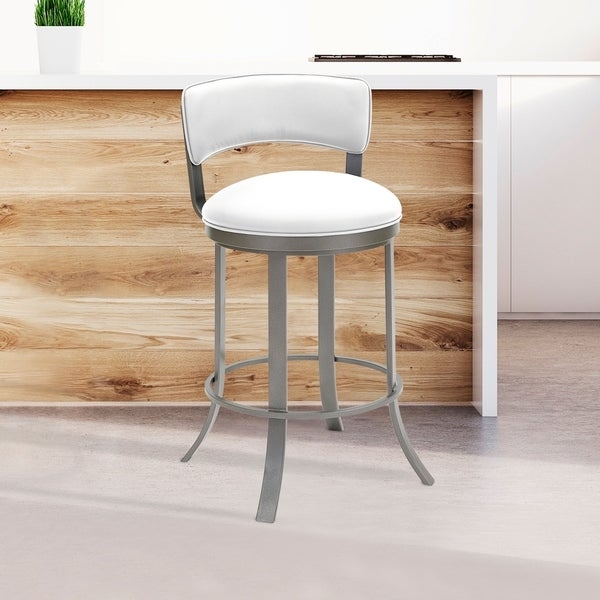 Taylor Gray Home Camilla Metal Swivel Barstool in Aspen Pure White Faux Leather and Silver Palladium Finish - Image 0