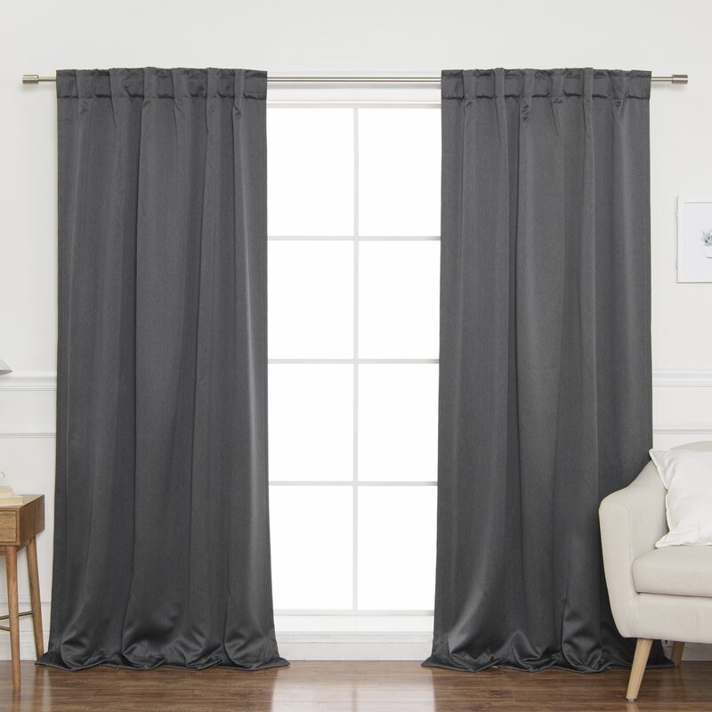 Vinita Heathered Linen Solid Blackout Thermal Tab Top Curtain Panels - Image 0