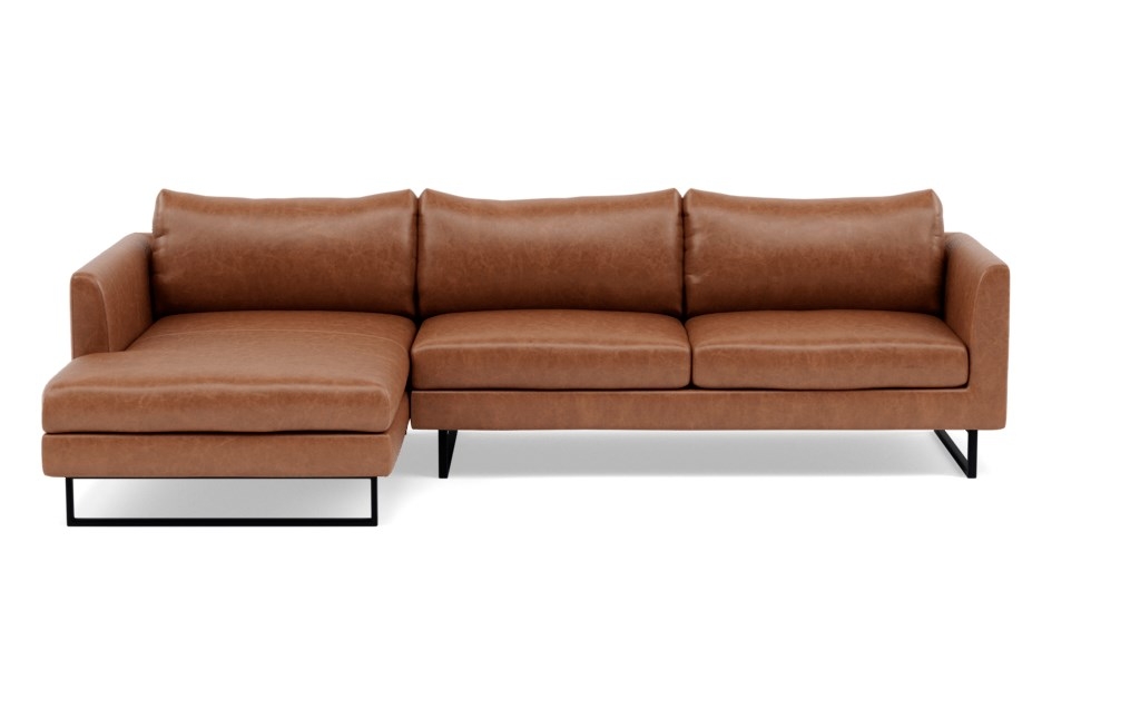 OWENS LEATHER Leather Sectional Sofa with Left Chaise / Pecan Pigment-Dyed Leather +  Matte Black Square Outline - Image 0