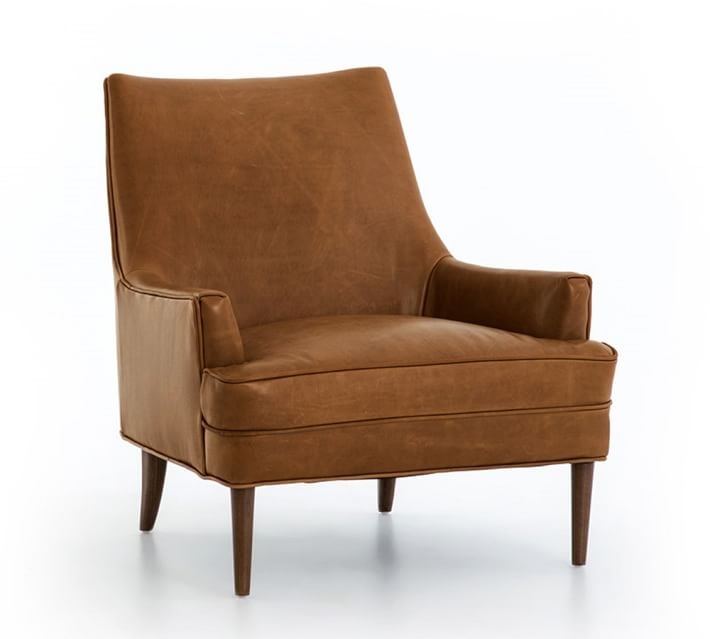 Reyes Leather Armchair, Polyester Wrapped Cushions, Statesville Caramel - Image 0