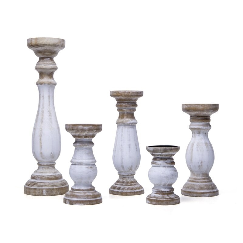 5 Piece 18.31" Wood Tabletop Candlestick Set - Image 0