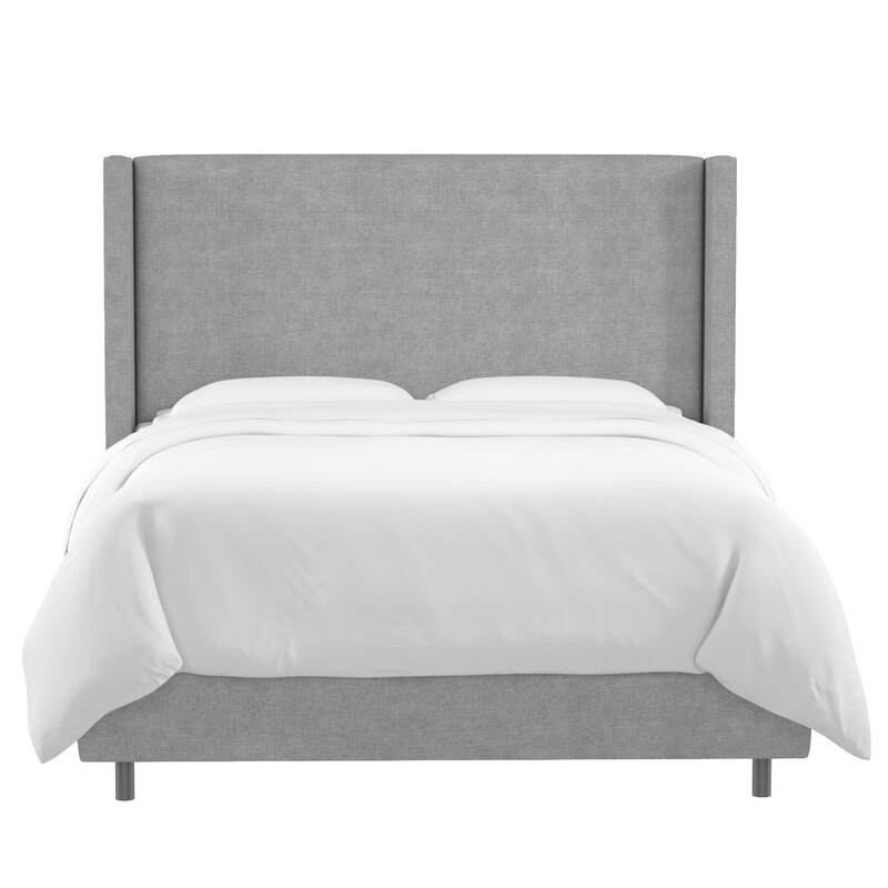 Amera Upholstered Low Profile Standard Bed, Gray, King - Image 1