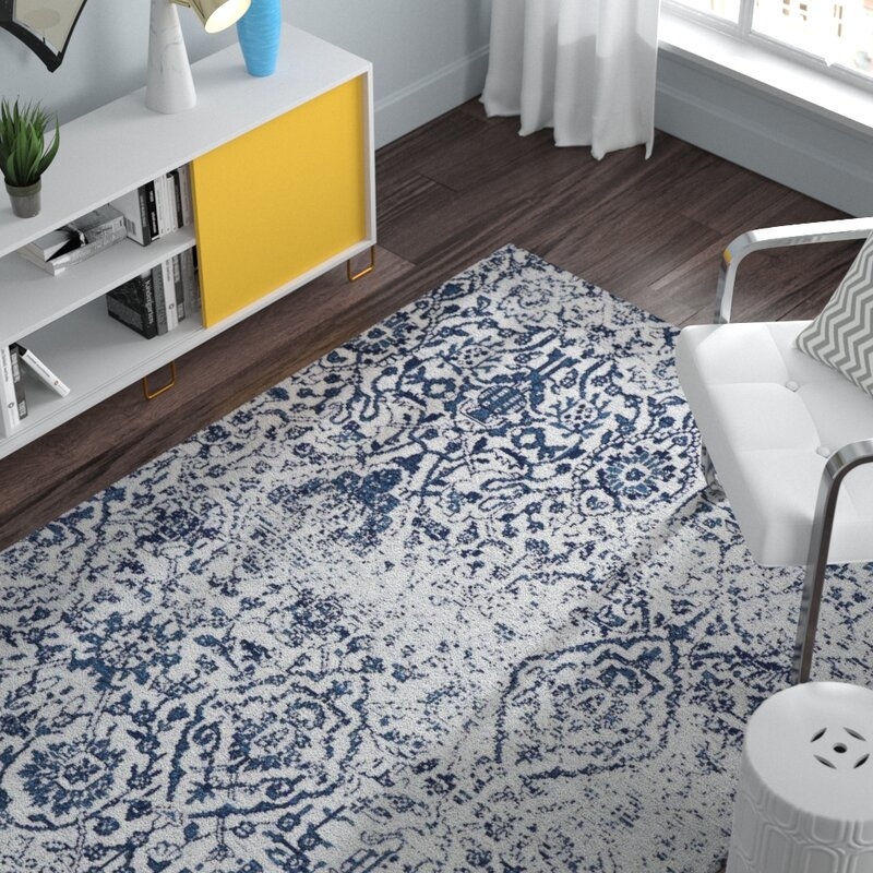 Orourke Abstract Ivory/Navy Blue Area Rug - Image 3