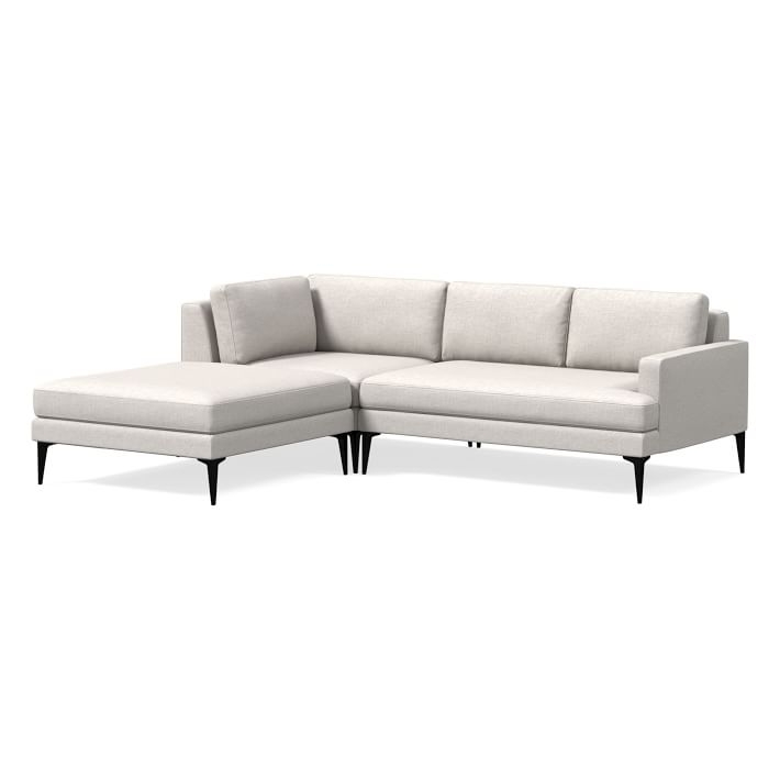 Andes 3-Piece Chaise Sectional, 97", Performance Coastal Linen, Stone White, Dark Pewter Leg - Image 0