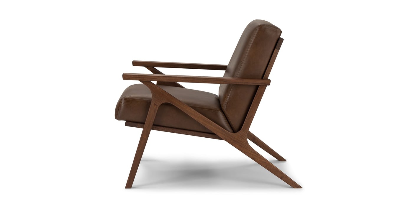 Otio Brown Leather Walnut Lounge Chair - Image 2
